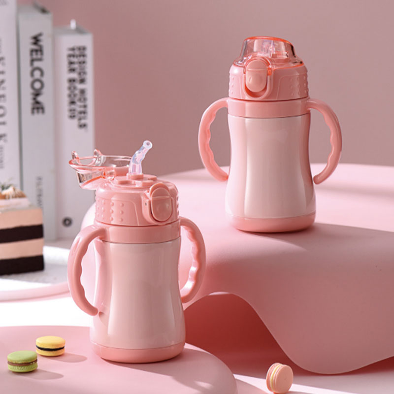 不含 BPA 的不锈钢儿童水瓶,带双盖和吸管,适合学校和户外使用