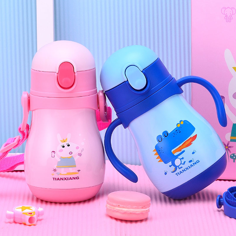 280ML 儿童不锈钢双壁保温水瓶,带吸管盖和手柄