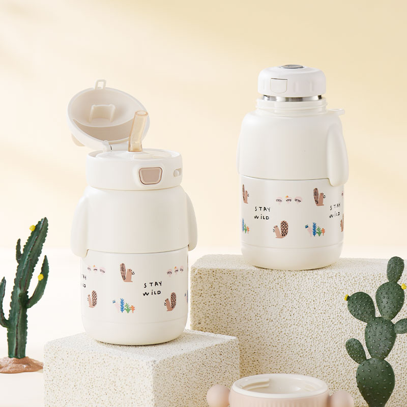 不含 BPA 的不锈钢儿童学校儿童水瓶,带两个盖子和吸管